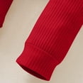thumbnail image 4 of Conjuntos de blusas y camisas de cuello redondo y manga larga para niña, mono de cuello redondo y manga larga con vuelo de color liso con cintura elástica, pantalones estampados y diadema, conjunto de, 4 of 7