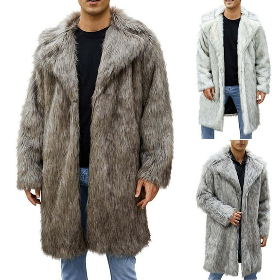Miluxas Men's Faux Fur Coat Open Front Thicken Warm Winter Overcoat Luxury Fluffy Soft Lapel Long Jackets Parka Outwear