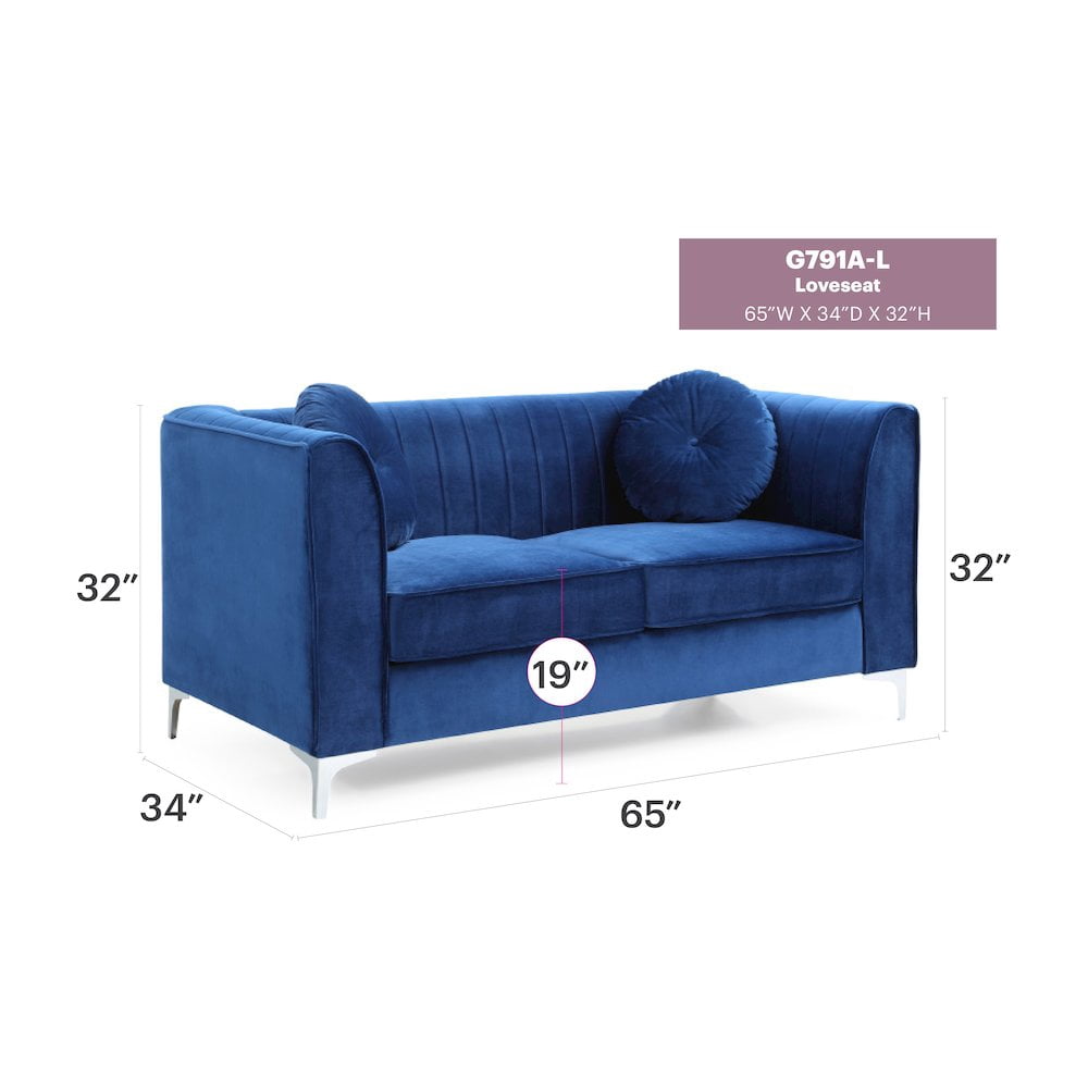 Glory Furniture Delray Loveseat in Navy Blue Color