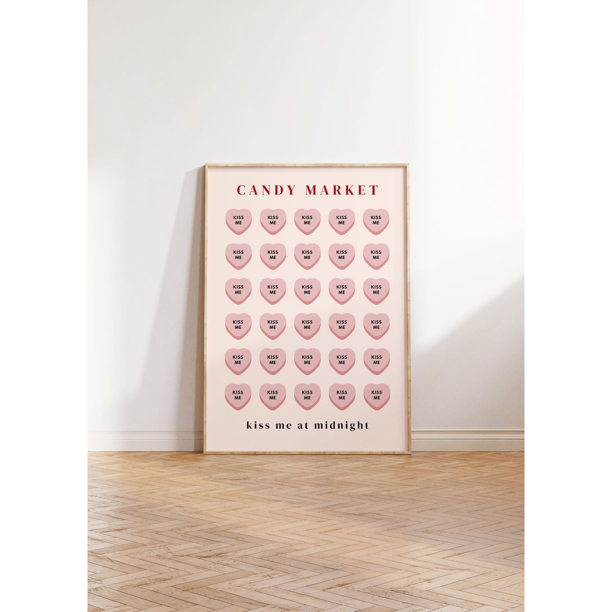 Candy Hearts Pink And Red Romantic Valentines Days Flower Market Wall Art Print Botanical Bedroom And Living Room Decor