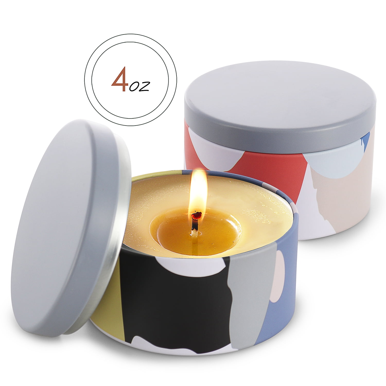 Hearth & Harbor 4 Oz, 24 Pack Abstract Shapes DIY Candle Containers with Lids - Tin Candle Jars for Making Candles - Metal Candle Jars - Bulk Tins Storage for Candle