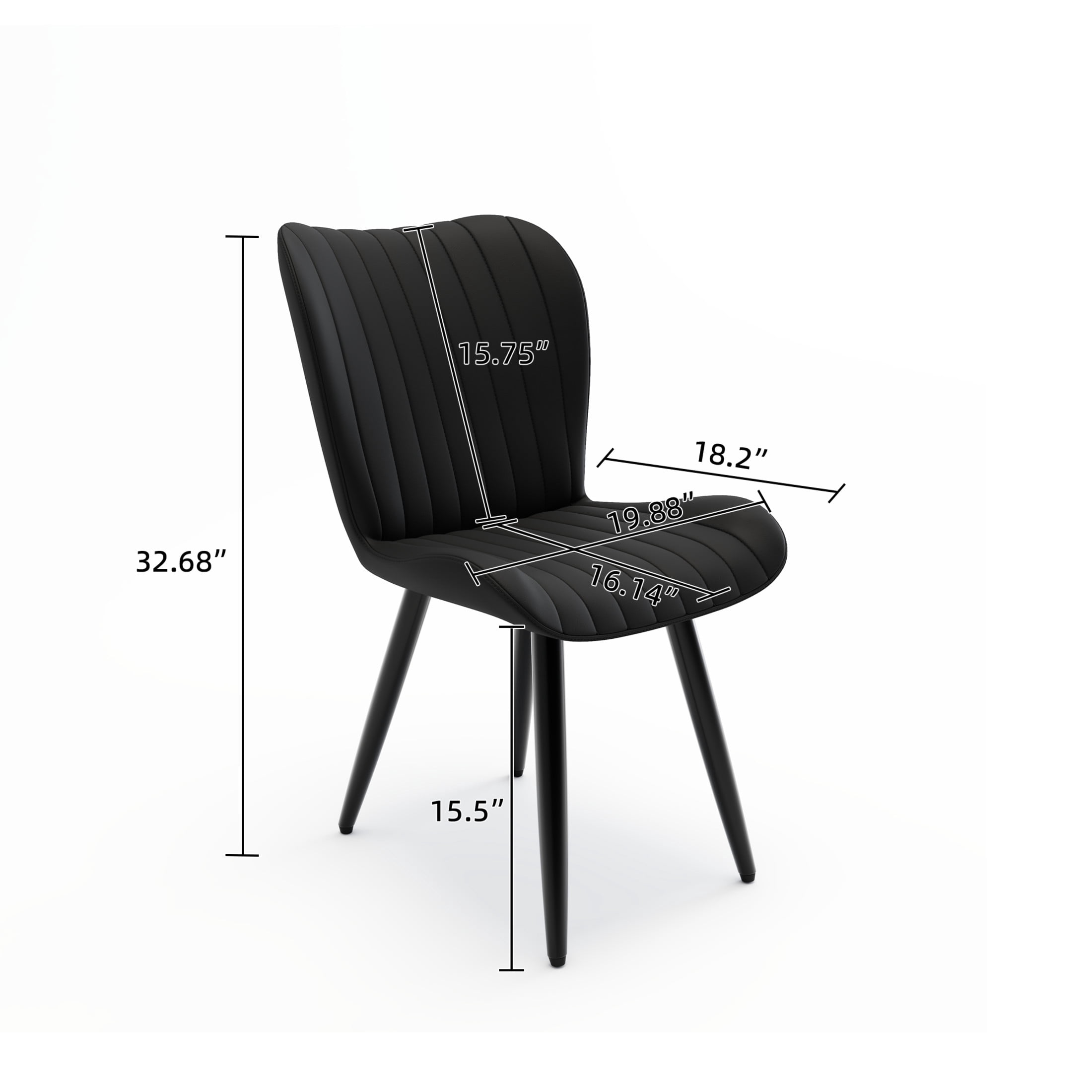 Noble House Modern PU Leather Dining Chairs with Metal Legs, Armless Padded Side Chairs, Kitchen, Black, Set of 2