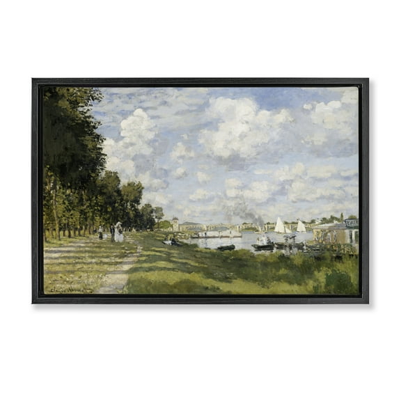 Stupell Industries Classic Monet Bassin d'Argenteuil Landscape & Nature Painting Black Floater Framed Canvas Art Print Wall Art, 25 x 17