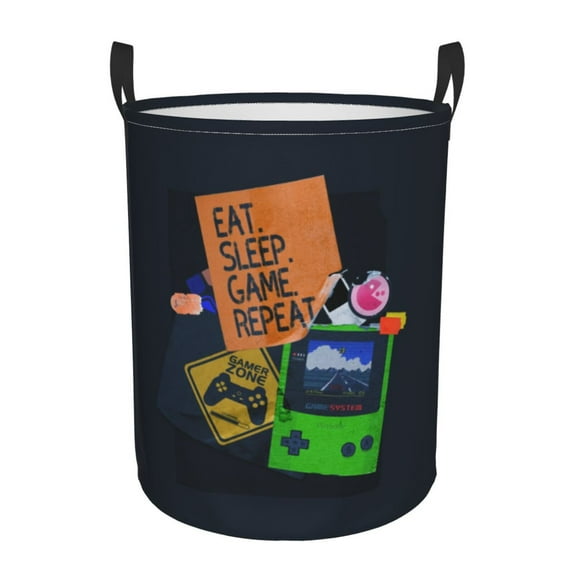 LNWH Laundry Basket, Retro Gamer Pattern Foldable Laundry Hamper With Handles Waterproof, Medium