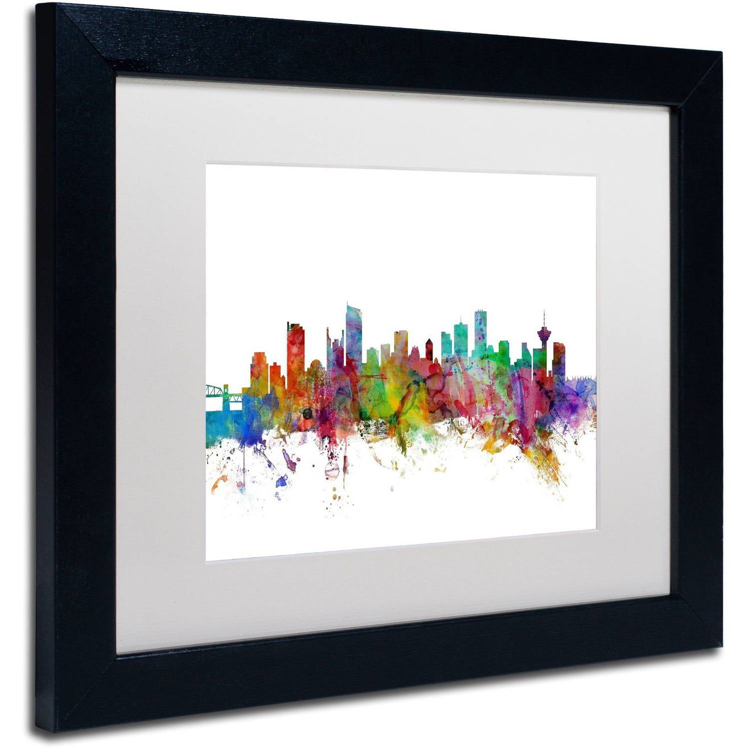 Trademark Fine Art "Vancouver Canada Skyline" Canvas Art by Michael Tompsett White Matte, Black Frame