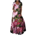 thumbnail image 1 of Pompotops Robe Maxi Bohème Décontractée d'Été pour Femme à Manches Courtes, Col Rond, Imprimée, Longueur Cheville, 1 of 9
