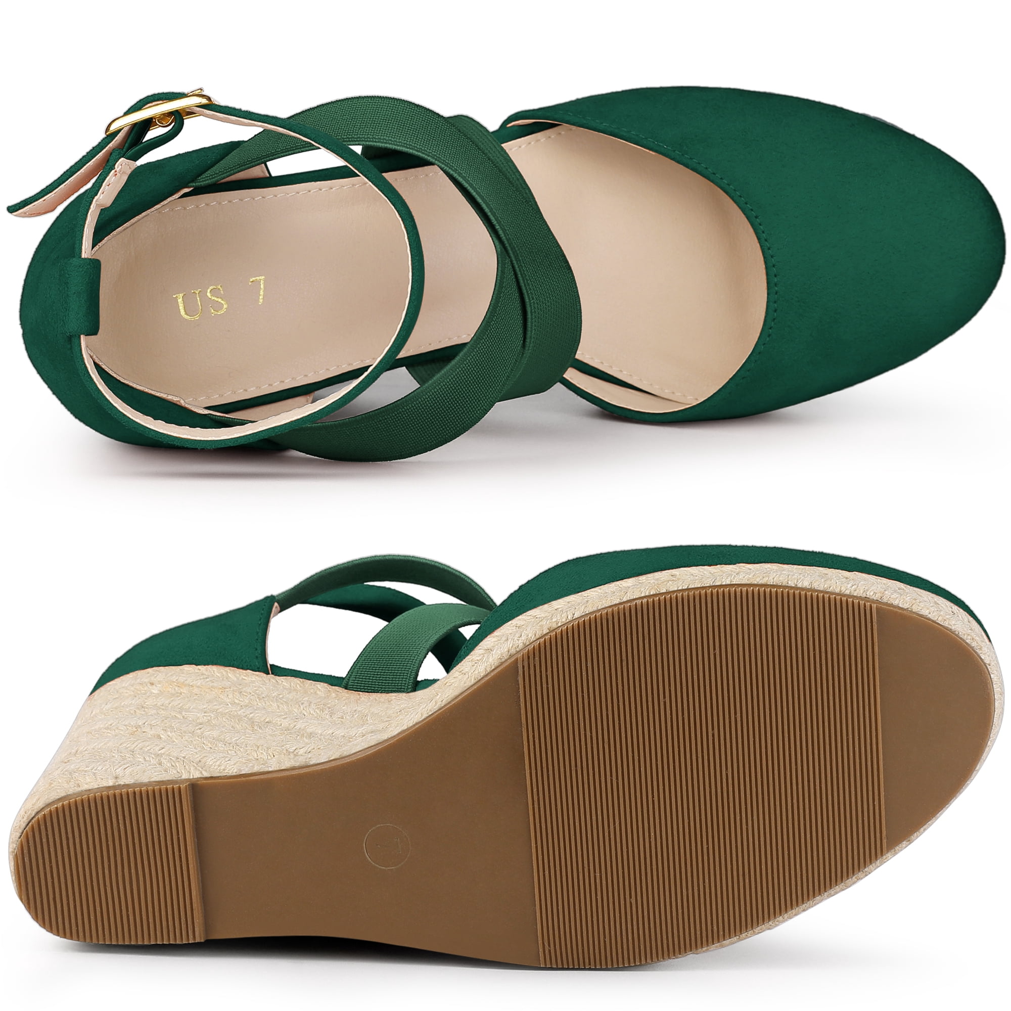 DARING DIVA Women's Espadrilles Closed Toe Wedges Heels Sandals Emerald Green 9.5