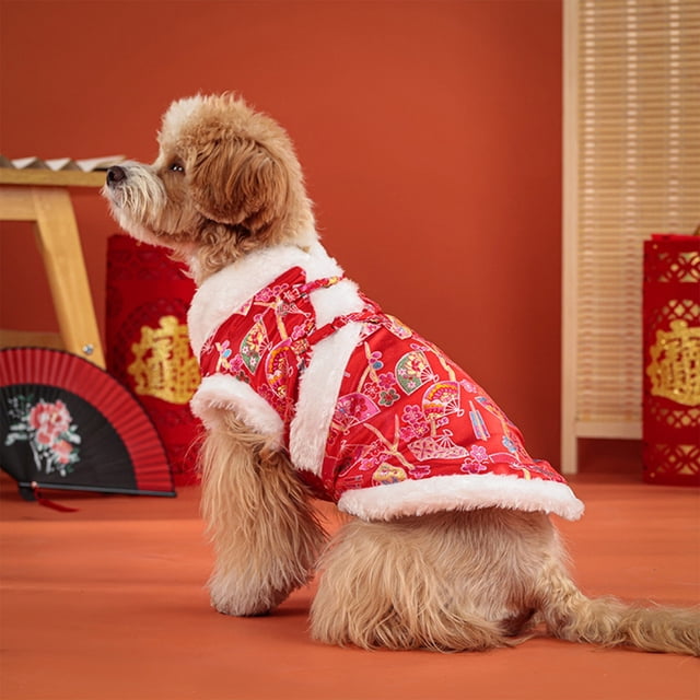 Dog Clothes Year Tang Suit Winter Thick Warm Coat Bichon Teddy Small And Medium-sized Dog Clothes Five Sizes Suitable For Dogs