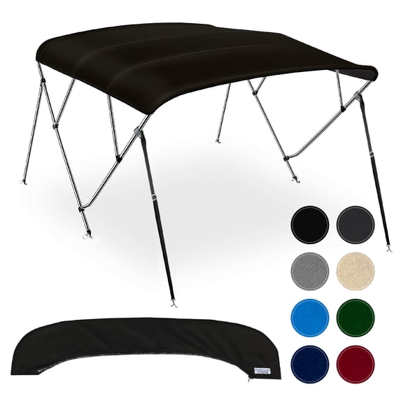 NEH 4-Bow Boat Bimini Top Boat Cover w/ Rear Support Poles 79-84"W, Fade-Proof, 900D Marine Canvas, Storage Boot, Sun Shade Canopy for Pontoon, V-Hull, Fishing, Jon Boat - 8'L x 54"H (Black)