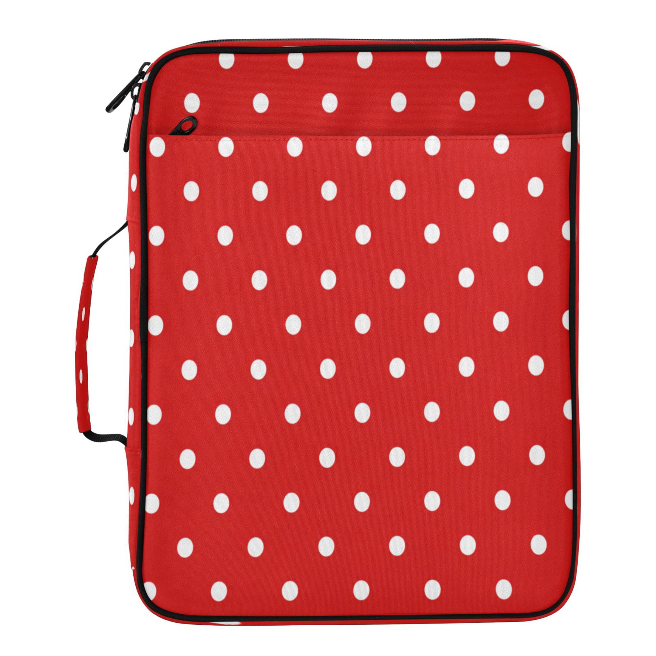 3 Ring Zipper Binder with Accordion File Organizer Waterproof Back to College Binder - 7 Layer Document Organizer for Study Home Office College Travel Supplies Red White Mini Polka