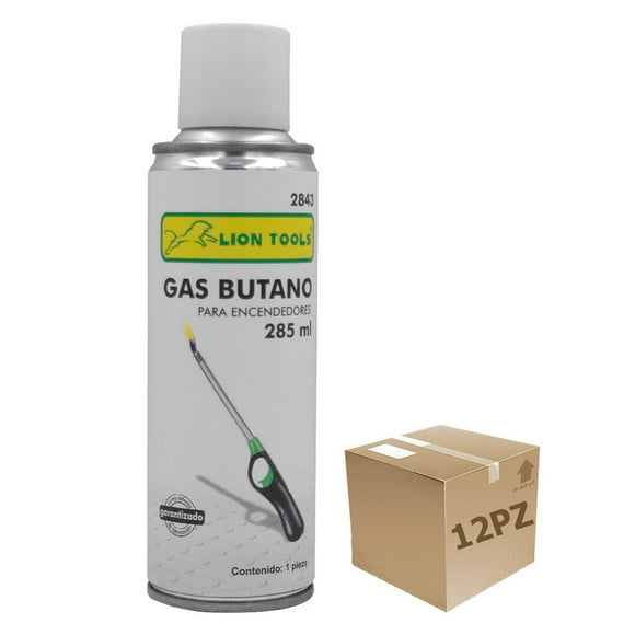 Pack 12pz Gas Butano Encendedores Boquillas 285Ml Lion Tools blanco 5.2x5.2x18