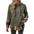 thumbnail image 2 of Antqov Hoodies for Women, Pullover Patchwork Checkered Drawstring Oversized Sweatshirts, Outdoor Comfortable Trendy Sports Tops, 2 of 3