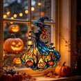 thumbnail image 6 of Liamobondopolis Stained Glass Style Witch Acrylic Hanging Ornament with Pumpkin Bat Lantern Print for Halloween Window Door Wall Decor 7.87 In, 6 of 8