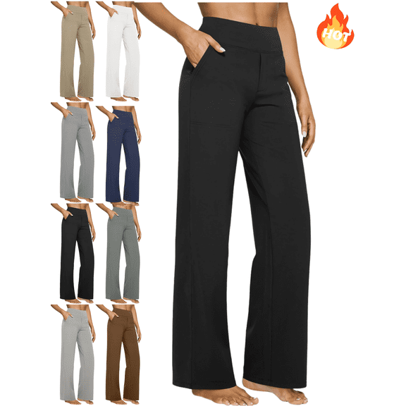 Mifsaly Straight Leg Yoga Pants for Women with Pockets High Waist Workout Pant Work Comfortable Casual Trousers Sport Everyday Spring Summer Outfits S