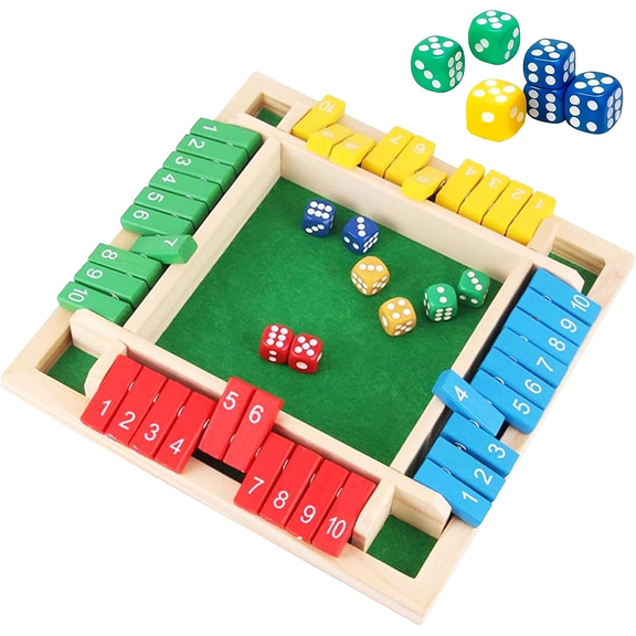 Shut The Box Game, 4-Player Wooden dice Game That's Perfect for Parties and Gatherings. It enhances Math and Decision-Making Skills While Providing Endless Entertainment.