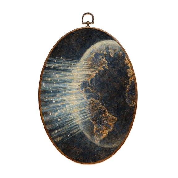 Canvas Wall Art Fiber optic cables around Earth Oval Framed Canvas Prints Vintage Wall Hanging Decor for Home Bathroom Decorations Gift for Mom Women 8.6"x11.4"