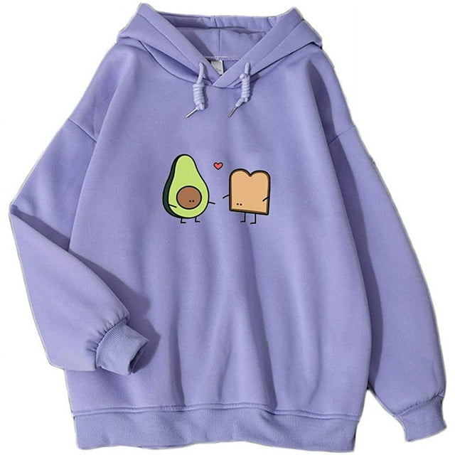 KEEVICI Mignon Avocat Vegan Pain Dessin Animé Hoodies pour Femmes