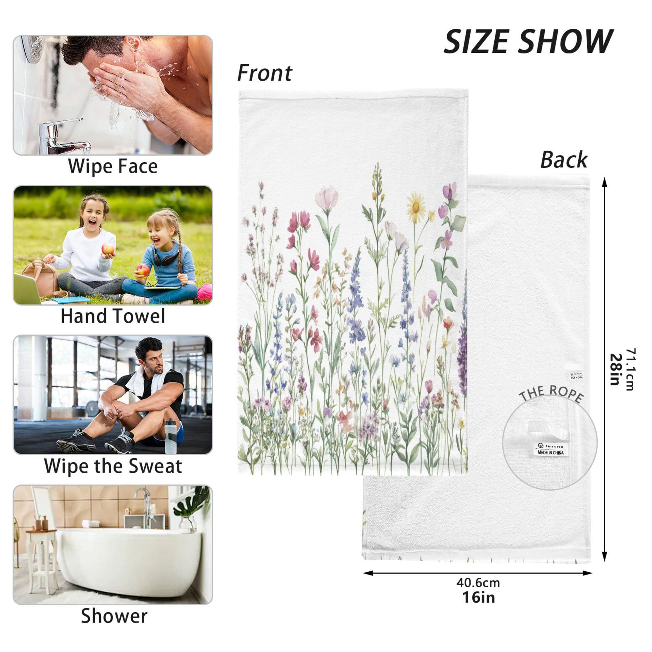 Cotton Towel Two-Piece 16x28 Inch One Sizex2 Face Towel Set Towel Set Cotton Hand Bath Towel Bathroom Beach Watercolor Red Flower