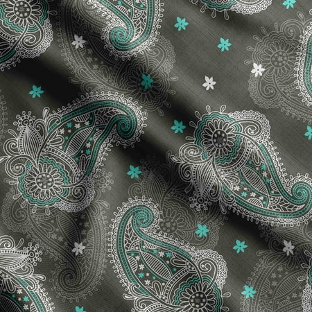 

Soimoi Asian Paisley Print Cotton Cambric Quilting Fabric Sold by The Yard 42 Inch Wide Medium Weight Cotton Fabric SewingSupplies Teal Green