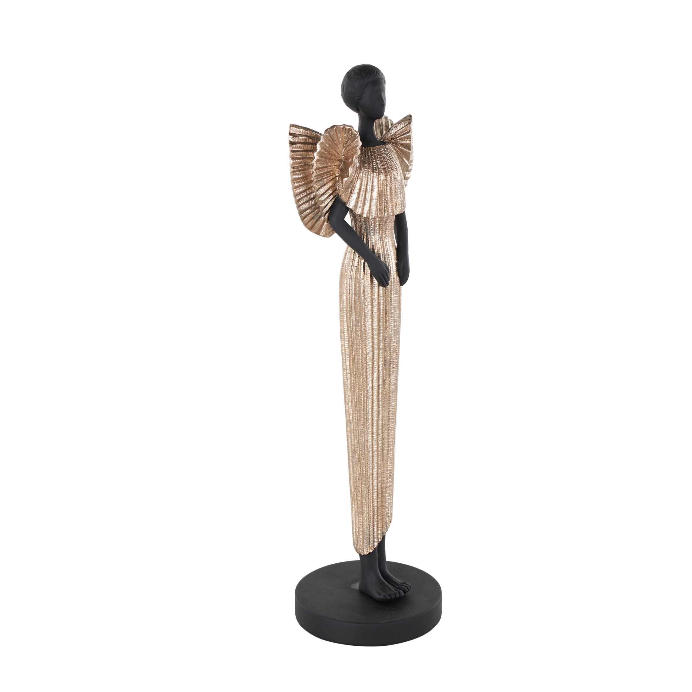 5" x 17" Black Polyresin Woman Sculpture with Ivory Dress, by DecMode