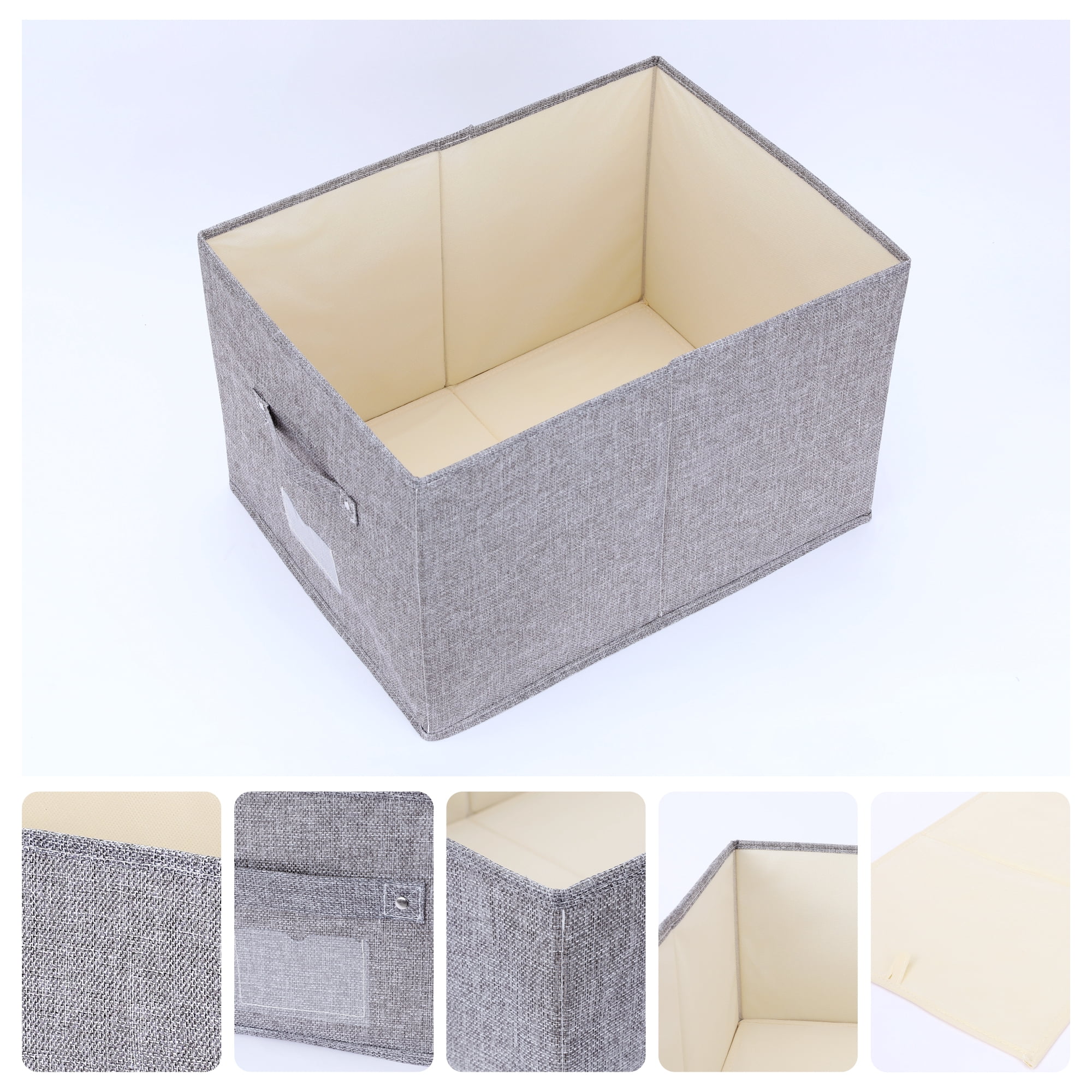 Unique Bargains Storage Cube Fabric Bin with Handles for Shelves Basket Grey 19*14*12in