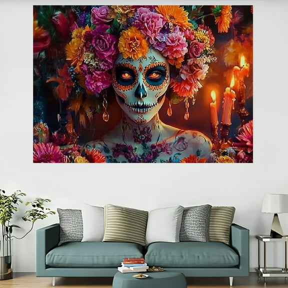 RKSupls Extra Large Polyester Sugar Skull Tapestry, Home Tapestry Suitable for Hanging for Decorative Wall Hanging, Decorative Bedroom, Living Room Decoration - 60x40in