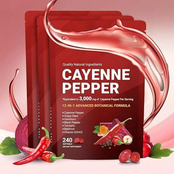 3 Pack Cayenne Pepper Softgels Supplement Chilli Body Supplement Boosts Energy,Makeup Organizers