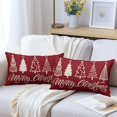 thumbnail image 2 of Merry Christmas Tree Lumbar Pillow Covers 12x20 Set of 2 Red Rustic Xmas Trees Holiday Decoration Print Outdoor Decorative Throw Pillows Vintage Farmhouse Winter Linen Cushion Case Sofa Couch Decor, 2 of 6