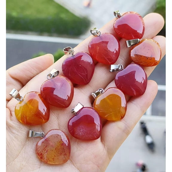 QQTDFG 10pcs Red Agate Gems stone Heart Pendants Chakra Reiki Healing Amulet-default