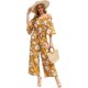 thumbnail image 1 of Pantalones de pierna ancha de cintura alta de manga corta con volantes florales de verano para mujer mono suelto informal mostaza PeonyXX-Large, 1 of 5