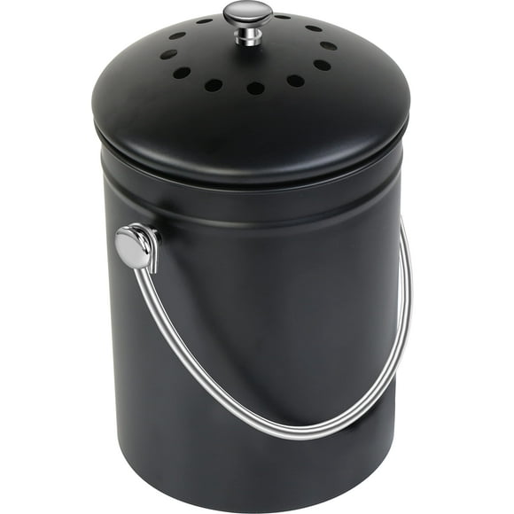 Cubo de abono Utopia Kitchen de 5 litros con tapa y filtro de carbón, color negro