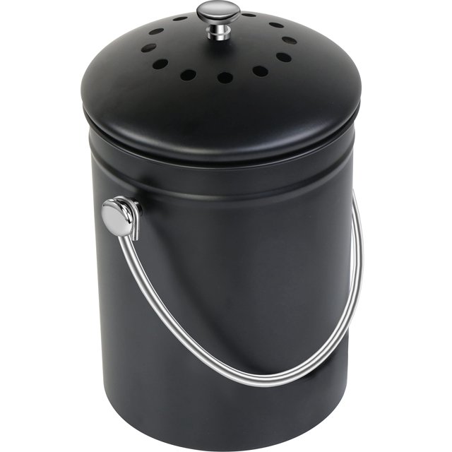Cubo de abono Utopia Kitchen de 5 litros con tapa y filtro de carbón, color negro