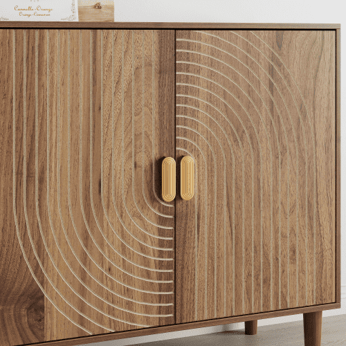 62.6" 4-Door Sideboard Buffet Cabinet, Mid-Century Modern Farmhouse Credenza with Vertical Grooved Doors, Adjustable Shelves, Accent Storage Cabinet for Dining Room, Living Room, Entryway, Walnut