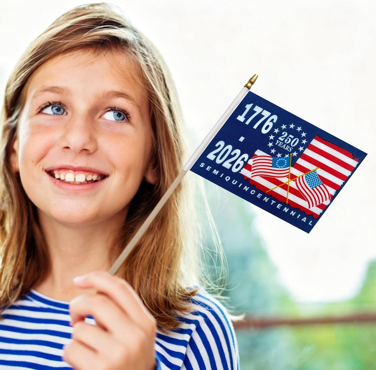 12 Pack Mini American Flags On Stick, 5 x 8 Inch Handheld USA Patriotic 250th Anniversary Flags, 1776-2026 For 4th Of July Outdoor Decor,