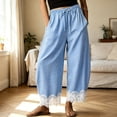 thumbnail image 2 of Sewkxo Womens Lace Trim Gingham Barrel Pants Wide Leg Elastic Drawstring Waist Lounge Pants Plaid Trousers with Pockets,Blue 2XL, 2 of 4