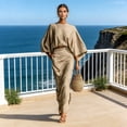 thumbnail image 5 of Quixlent Summer 2 Piece Skirt Sets for Women Batwing Long Sleeve Top And High Waist Ruched Maxi Skirt Matching Set Summer Vacation Lounge Outfits, 5 of 7