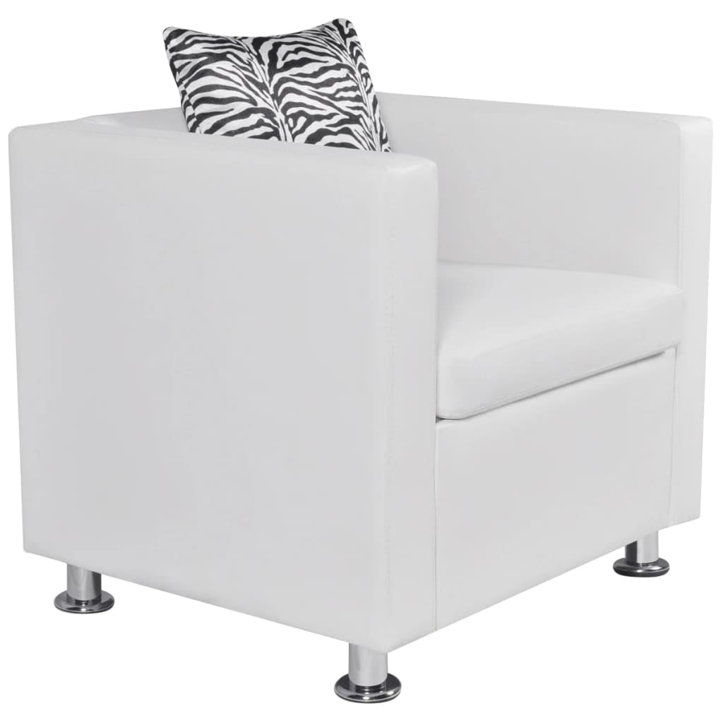 Kepooman Modern Leather Single Sofa Chair with Thick Cushion & Pillow, White Kepooman Modern Leather Single Sofa Chair with Thick Cushion & Pillow, White