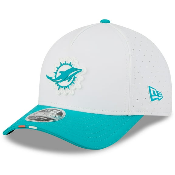 Youth New Era  White/Aqua Miami Dolphins 2025 NFL Training Camp A-Frame 9FORTY Adjustable Hat