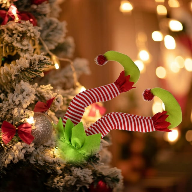 Piernas de navideño, pierna de de peluche, adorno divertido para la punta del árbol, lindo colgante navideño con alambre fijo para decoració