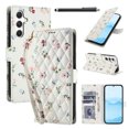thumbnail image 1 of Wallet Case for Samsung Galaxy A14 , PU Leather Phone Cover Kickstand RFID Blocking Flip Case Card Slots Wrist Strap Relief Engraved Pattern Magnetic With Stylus Pen, Pink Flower, 1 of 10