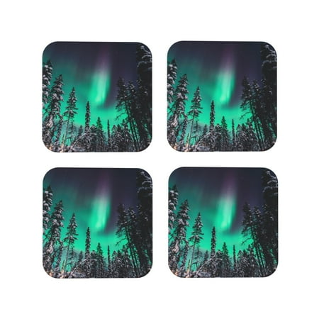 

Drink Coasters Set of 4 Northern Lights 2 Leather Coasters for Coffee Table Protector Heat Resistant Cute Coasters for Home Decor Housewarming Gifts Bar Kitchen 4 Inch Square