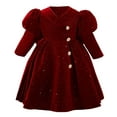 thumbnail image 2 of BRGZLK Girls Red Velvet Dress Girl Solid Color Long Sleeve Vintage Princess Dress Trendy Cute Lace Crew Neck Dresses No Fleece A 4-5 Years, 2 of 5