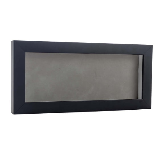 10x20 Black Shadowbox Frame - Interior Size 10x20 with 3/4" Usable Depth - Light Grey Acid-Free Suede Backing