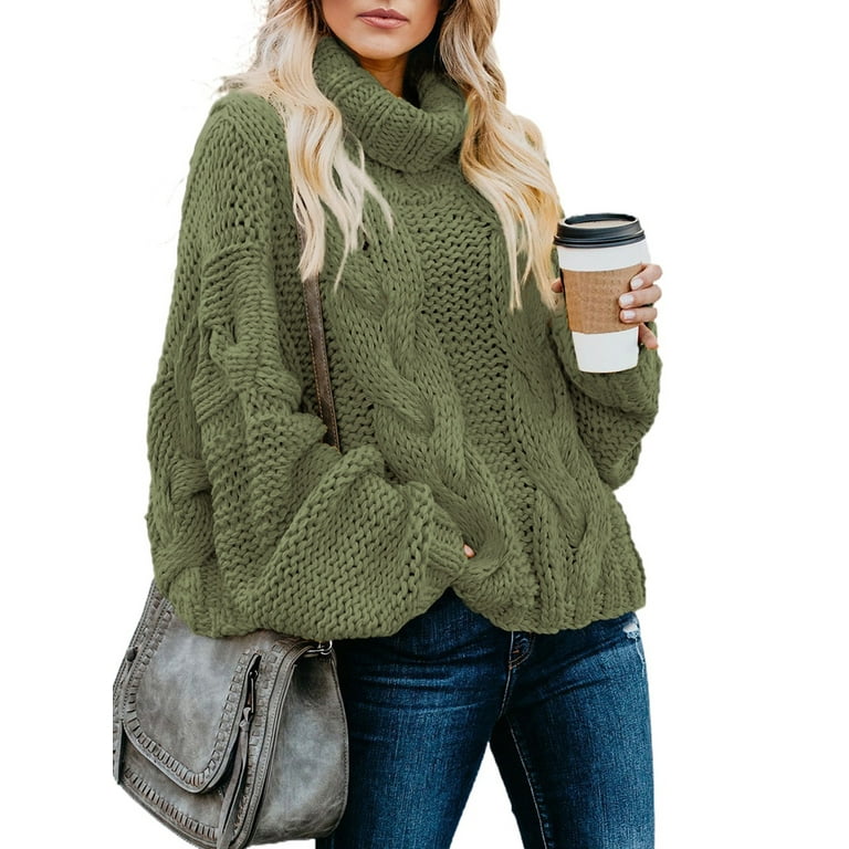 EXCHIC Women’s Turtleneck Sweater Cable Knitted Solid Pullover Top :  : Clothing, Shoes & Accessories