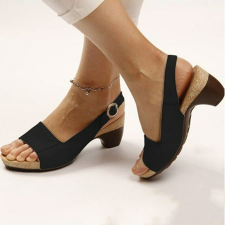 

Well Medium Block Heel Sandals Comfortable Insole Exquisite Anti-skid Sandals