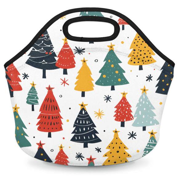 Herdesigns Christmas Tree Neoprene Lunch Bag, Colorful Insulated Lunch Box for Women Men Washable Lunch Tote Soft Lunch Container With Zipper for Work Picnic Travel