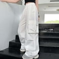 thumbnail image 4 of Girls Cargo Pants Casual Elastic Waist Baggy Cargo Pants Streetwear Pants White Pants for Kids, Size 6-16 Years, 4 of 6