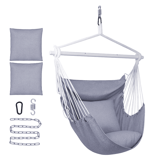 Backyard Expressions Hammock Chair Hanging Rope Swing Chair, 2 Pillows, Anti Slip Steel Spreader Bar