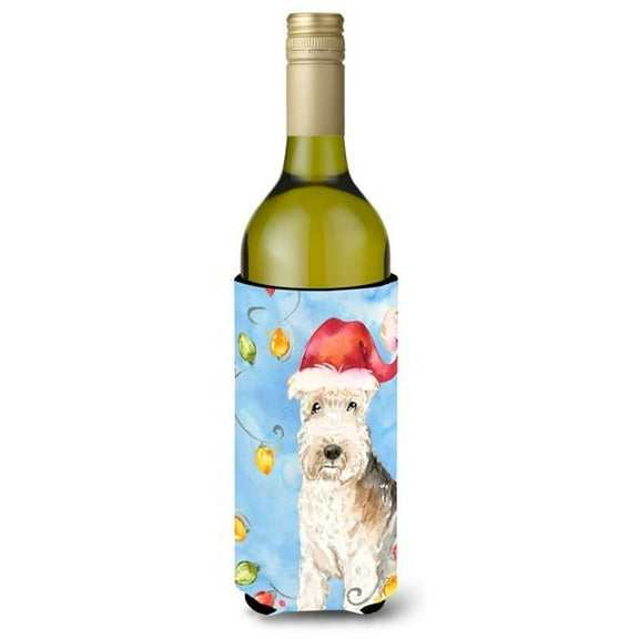 Christmas Lights Lakeland Terrier Wine Bottle Beverage Insulator Hugger