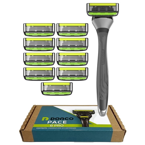 DORCO Pace 6 Pro - Six Blade Razor System with Trimmer - 10 Pack (1 Handle   10 Cartridges)